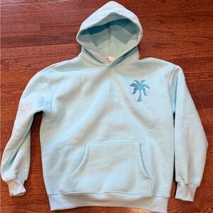 100% Authentic Pink Palm Puff Hawaii Hibiscus Flower Hoodie in Aquamarine Small
